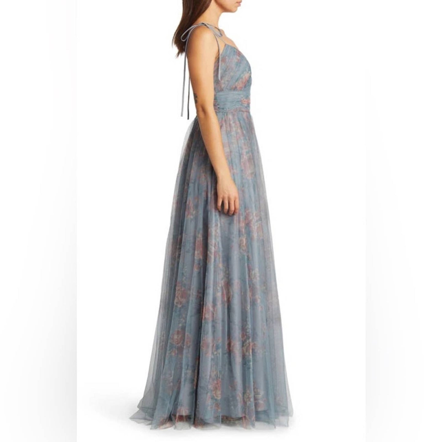 Floral Ruched Bodice Tulle Gown Marchesa Notte NWOT