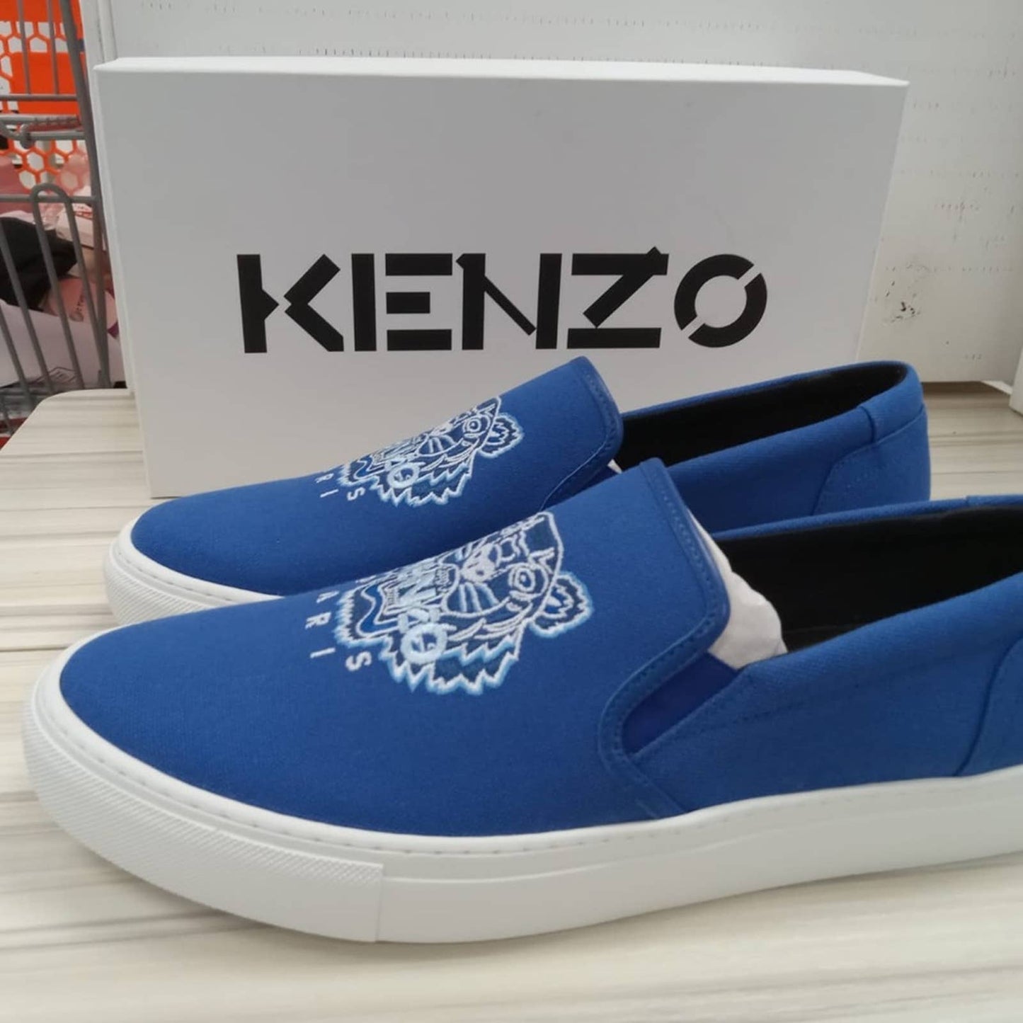 NEW Kenzo K-Skate Tiger Embroidered Blue Mens Slip On Shoes Sneakers