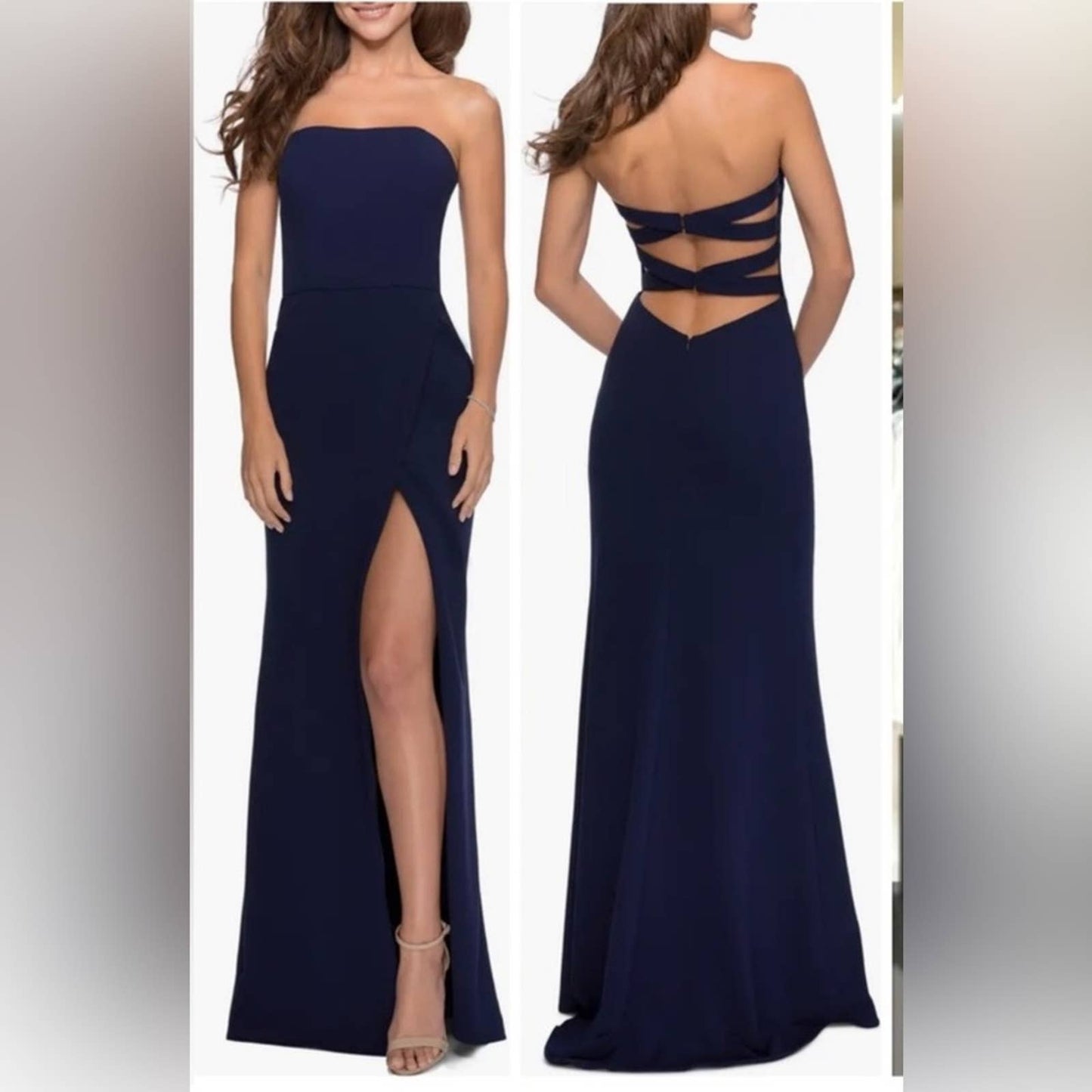 La Fenme Strapless Long Dress Navy