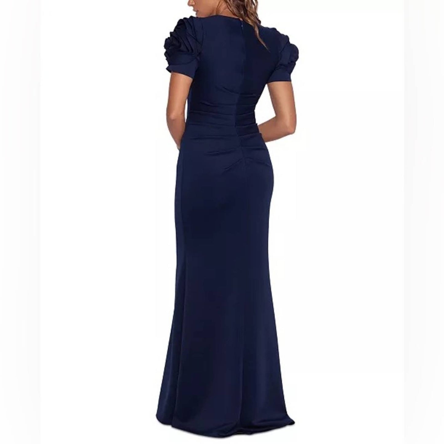 XSCAPE Ruched Fit & Flare Gown NAVY