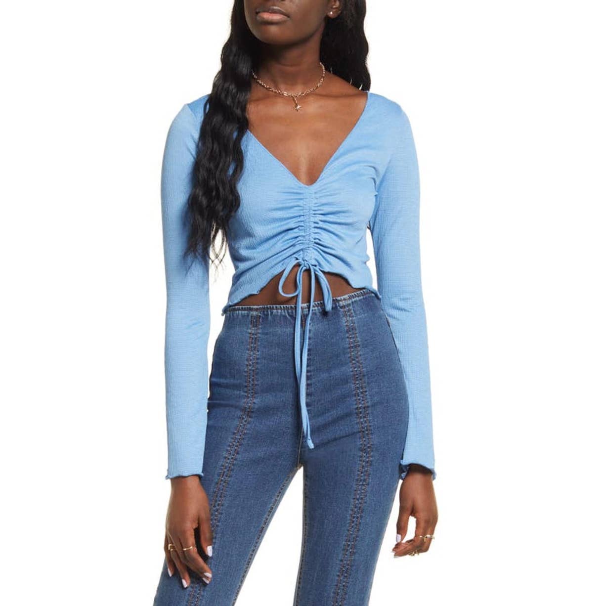 Cinch Tie Crinkle Crop Top