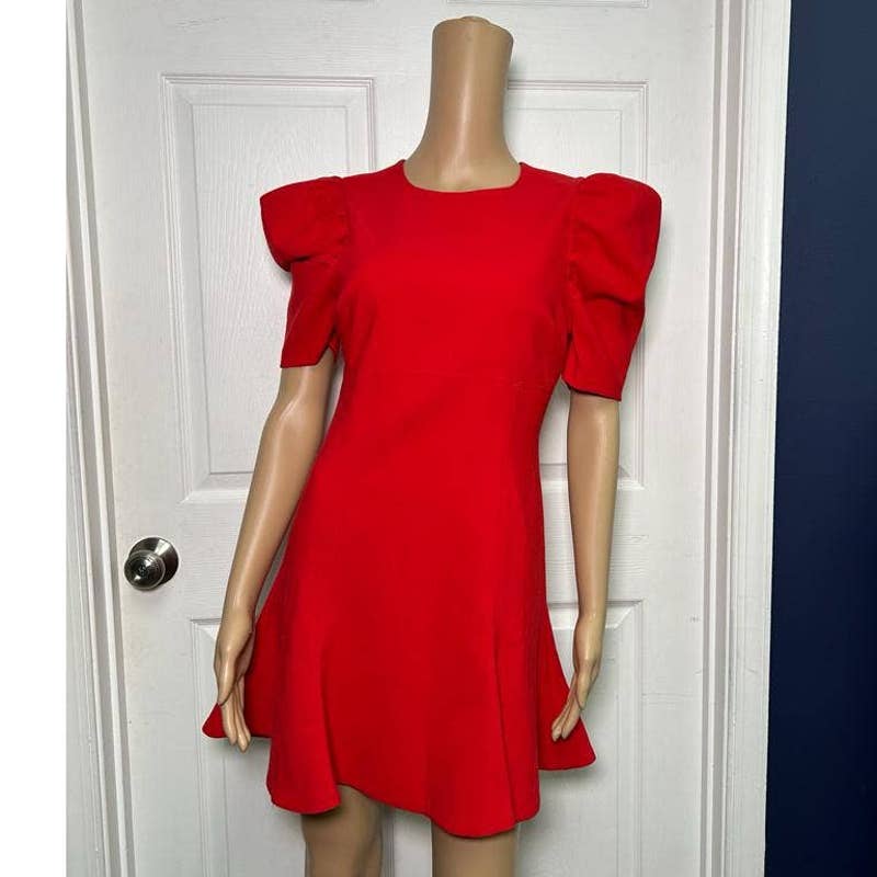 Alia Puff Sleeve Fit & Flare Dress In Scarlet