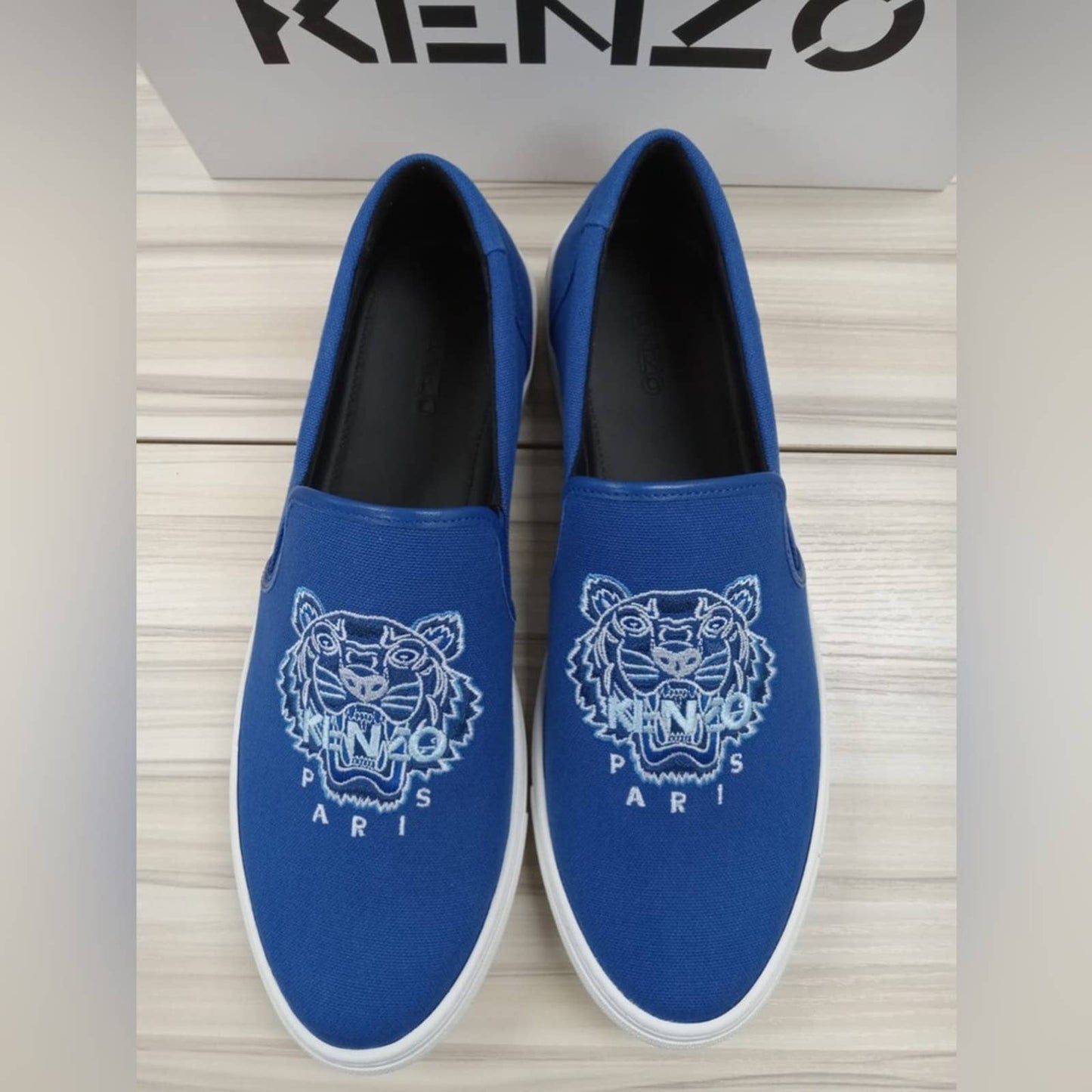 NEW Kenzo K-Skate Tiger Embroidered Blue Mens Slip On Shoes Sneakers