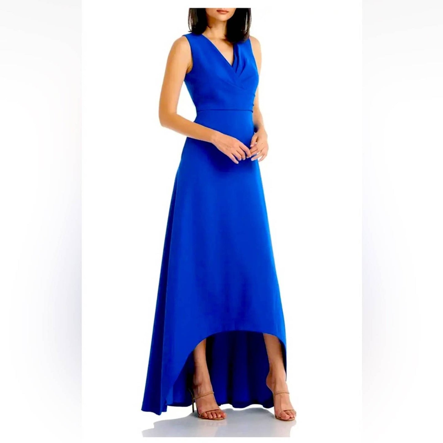 Kay Unger Sapphire Blue Melinda Pleat High/Low A-Line Gown