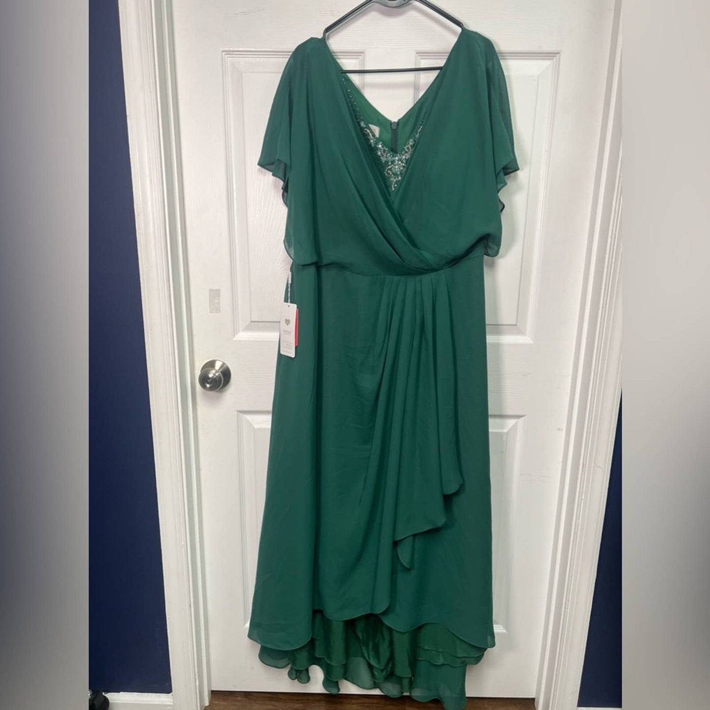 JJs House V-Neck Asymmetrical Chiffon Dress NWT