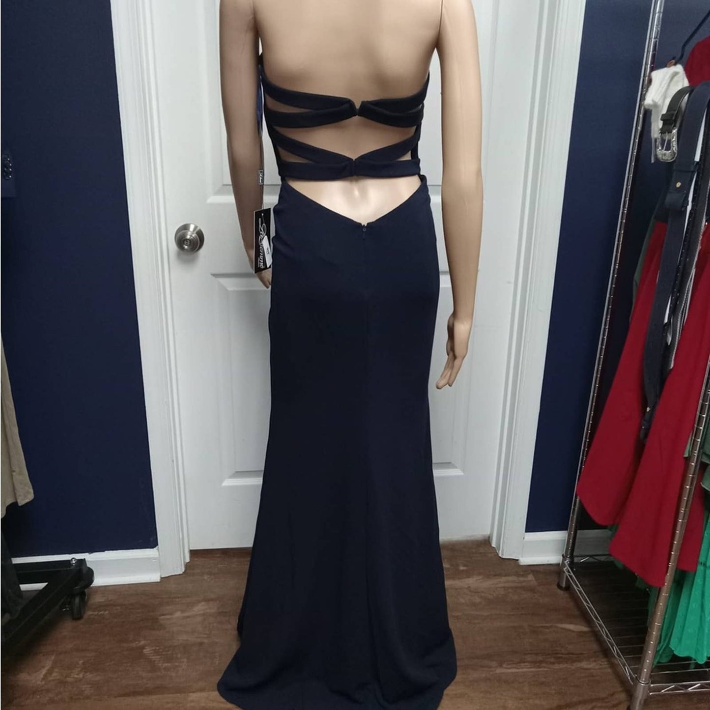 La Fenme Strapless Long Dress Navy