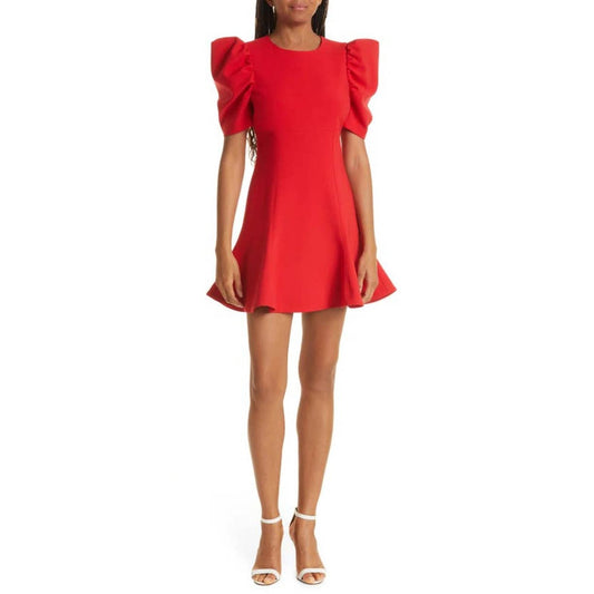 Alia Puff Sleeve Fit & Flare Dress In Scarlet