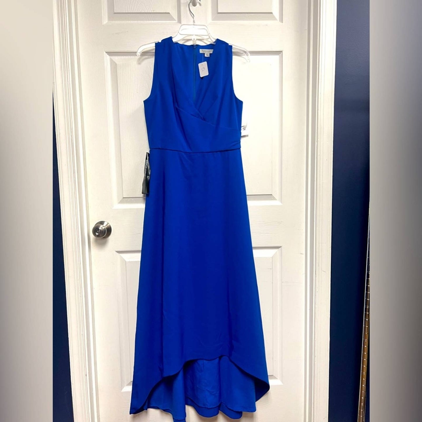 Kay Unger Sapphire Blue Melinda Pleat High/Low A-Line Gown