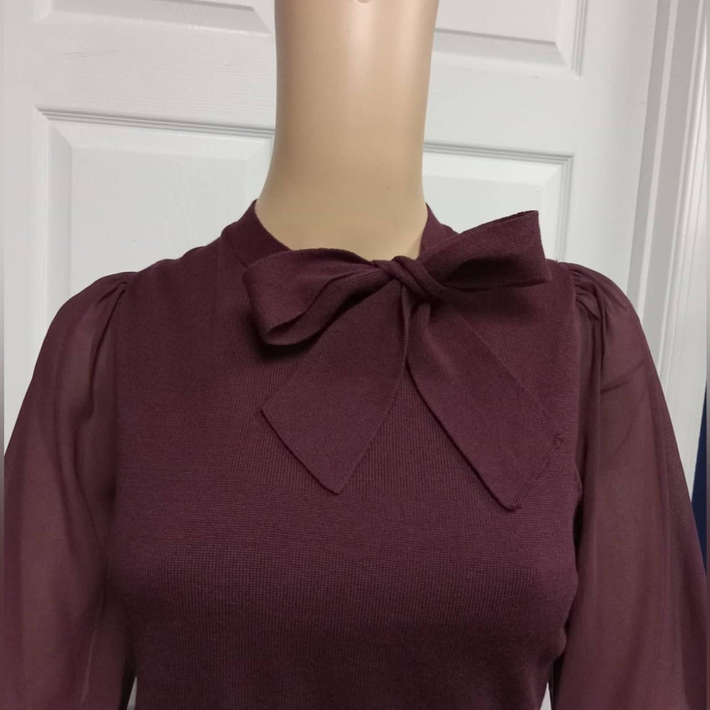 CeCe Long Sleeve Mix Media Sweater with Bow