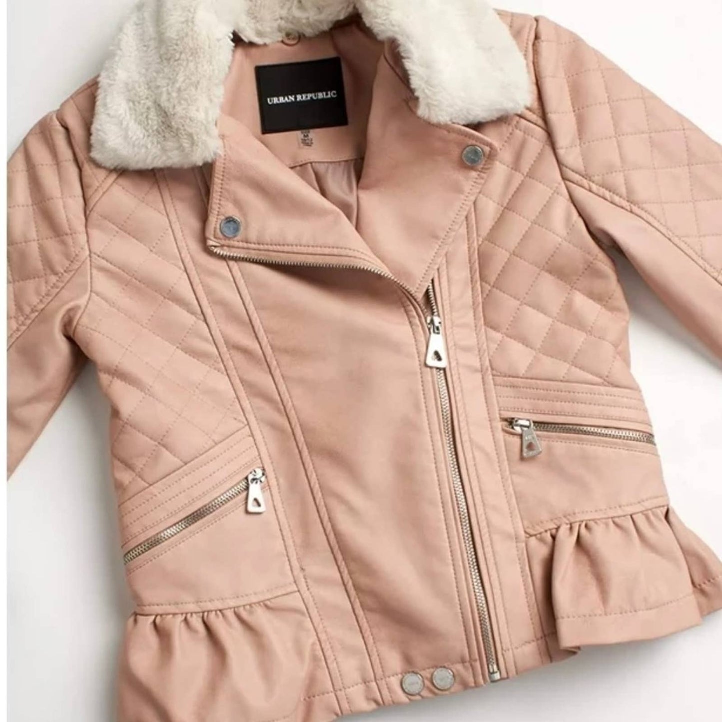 URBAN REPUBLIC TODDLER GIRLS' QUILTED FAUX LEATHER RUFFLE MOTO JACKET