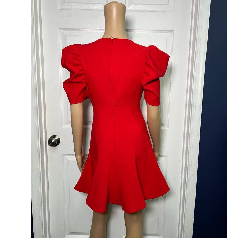 Alia Puff Sleeve Fit & Flare Dress In Scarlet