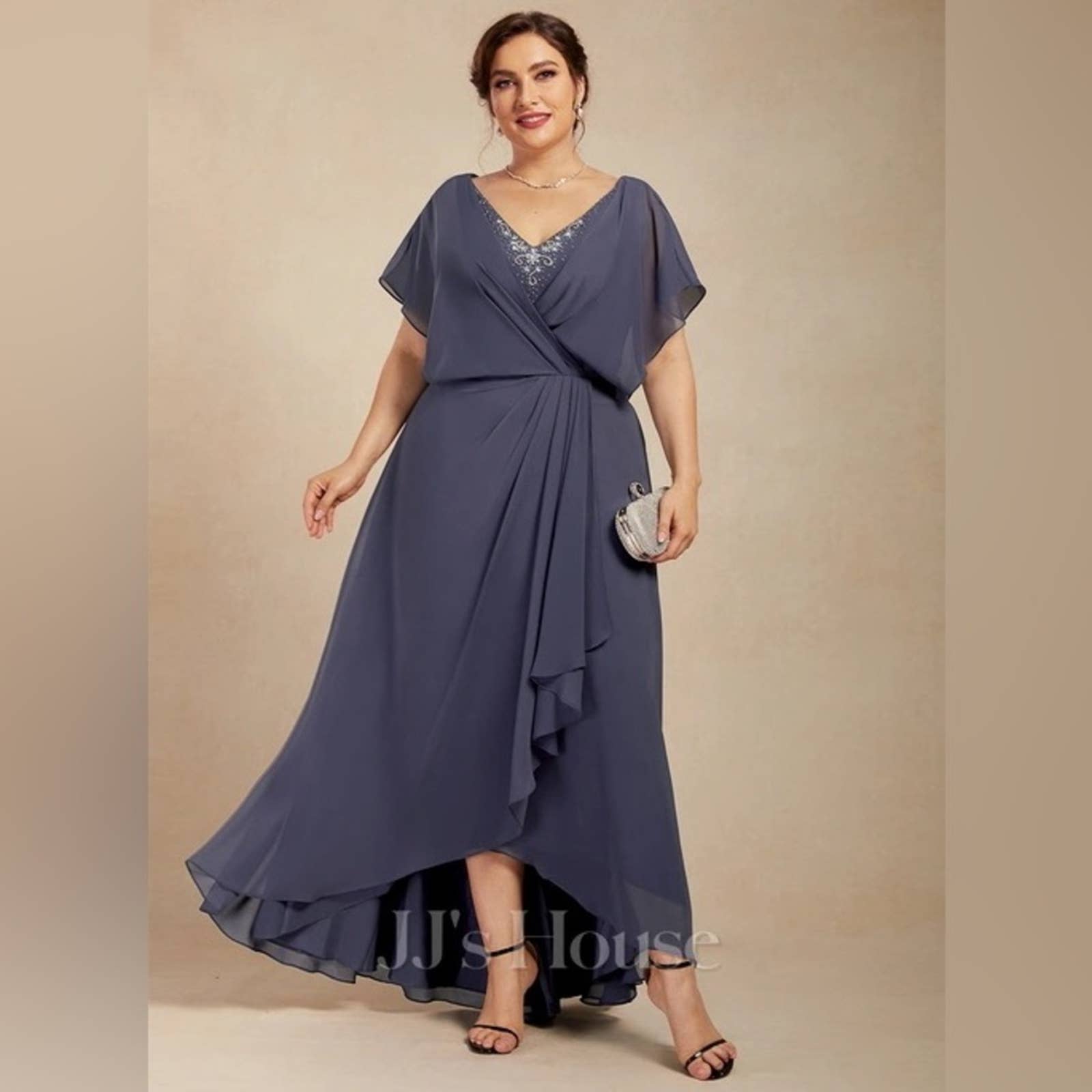 JJs House V-Neck Asymmetrical Chiffon Dress NWT – Queen's Deals