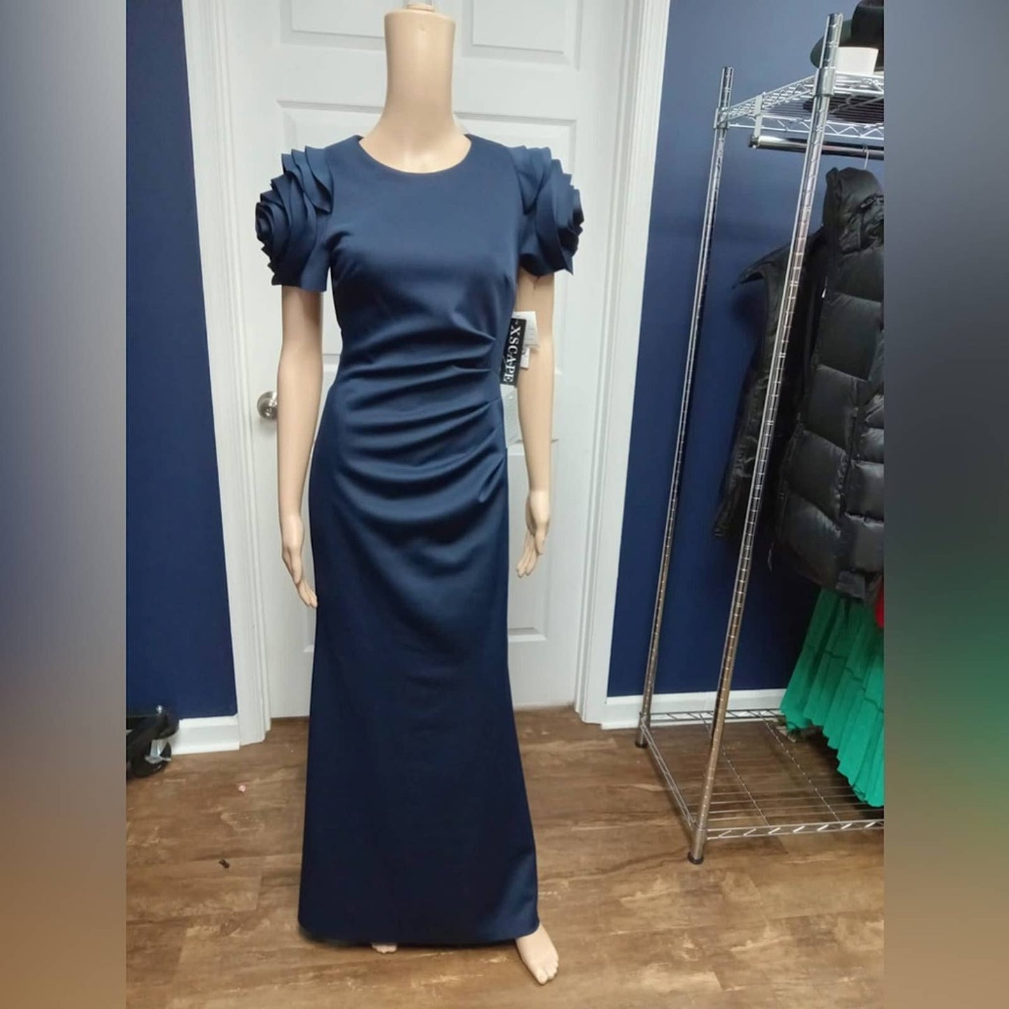XSCAPE Ruched Fit & Flare Gown NAVY