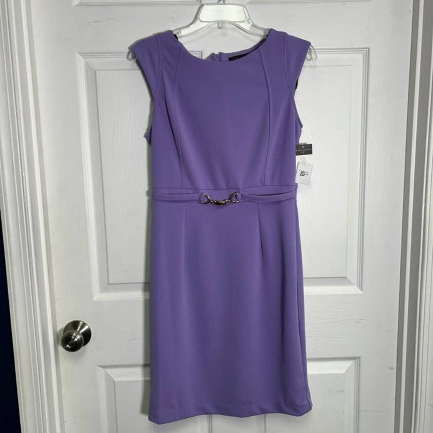 TAHARI ASL BELTED MINI DRESS IN PURPLE