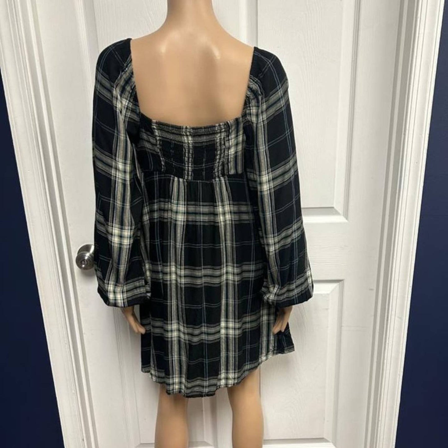 BP. LACEY PLAID LONG SLEEVE BABYDOLL DRESS NWOT