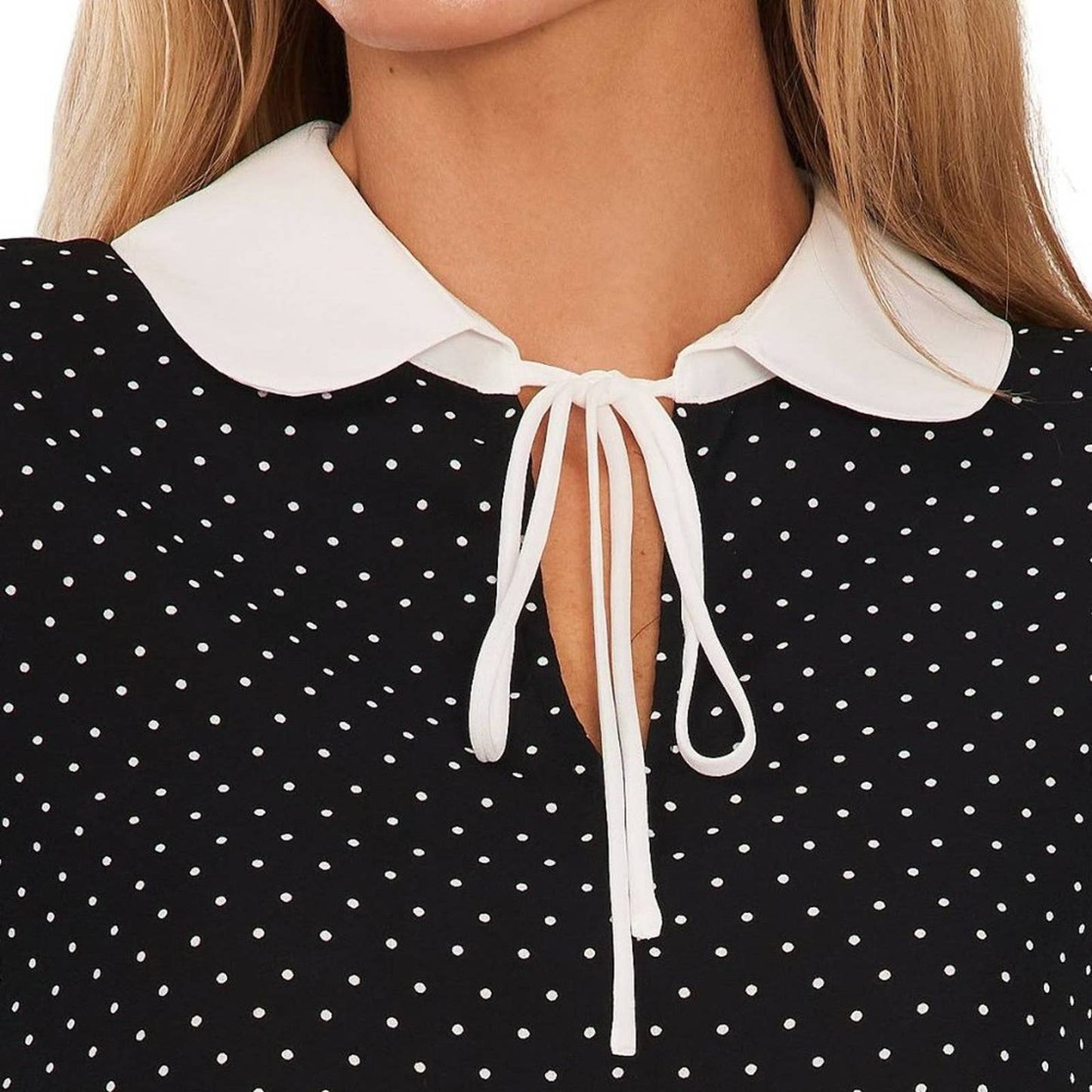 POLKA DOT TIE COLLAR RUFFLE CUFF BLOUSE NWOT