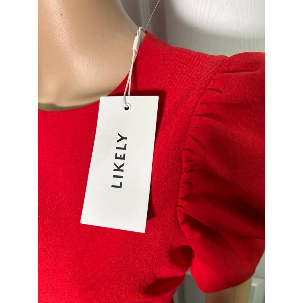 Alia Puff Sleeve Fit & Flare Dress In Scarlet