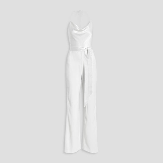 ALICE + OLIVIA
Primrose draped satin-paneled crepe halterneck jumpsuit