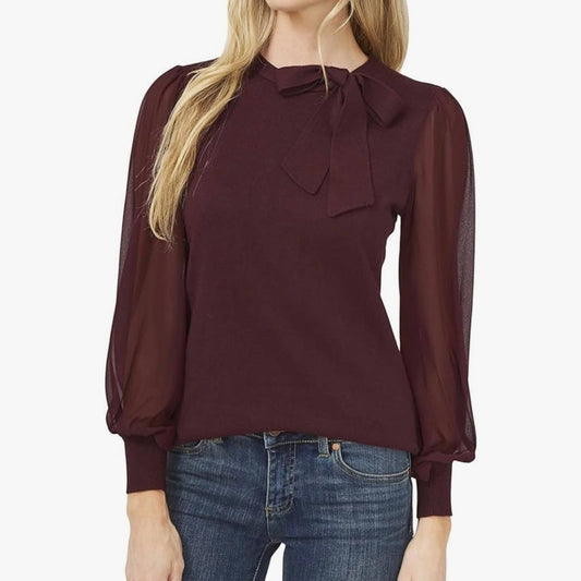 CeCe Long Sleeve Mix Media Sweater with Bow