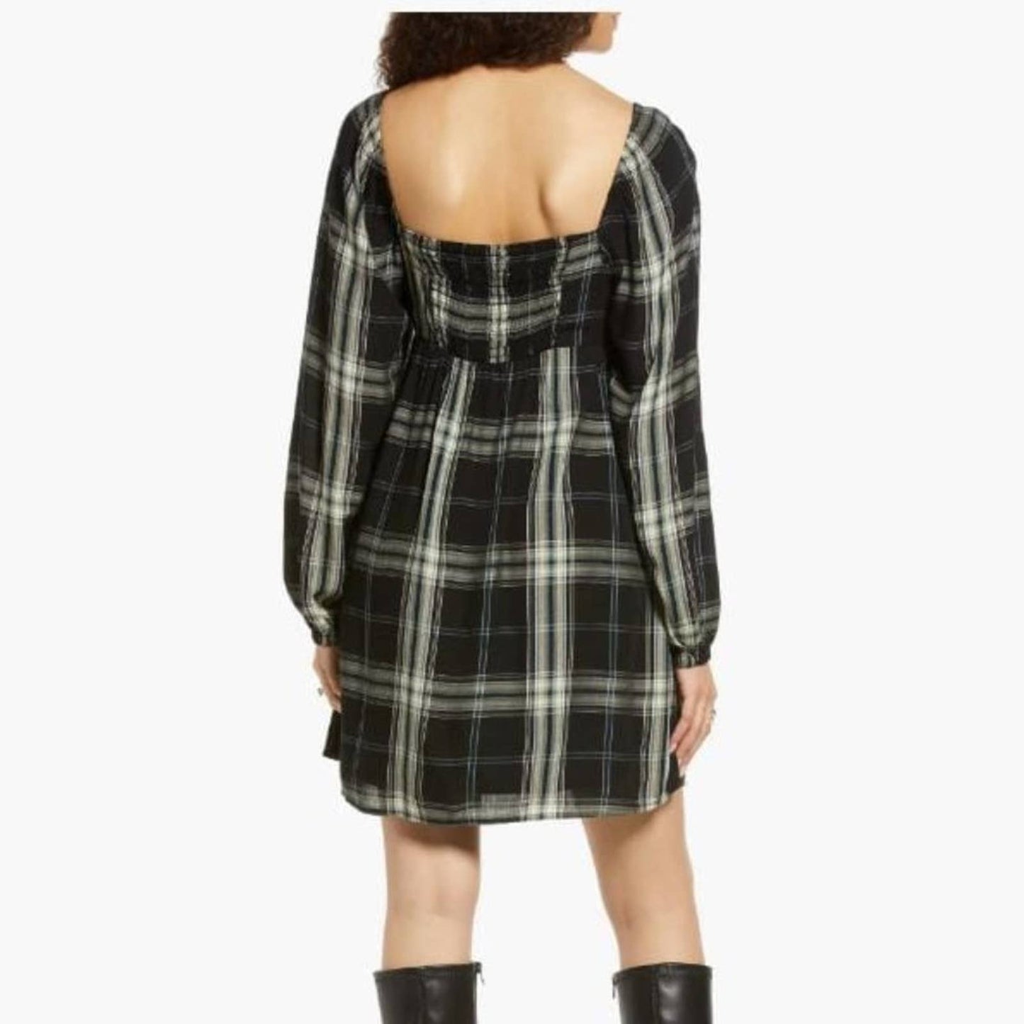 BP. LACEY PLAID LONG SLEEVE BABYDOLL DRESS NWOT