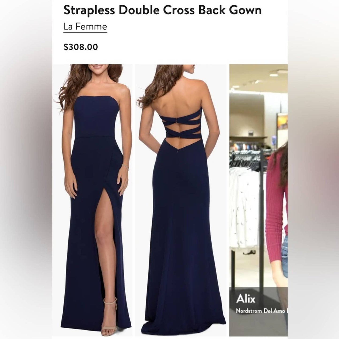 La Fenme Strapless Long Dress Navy