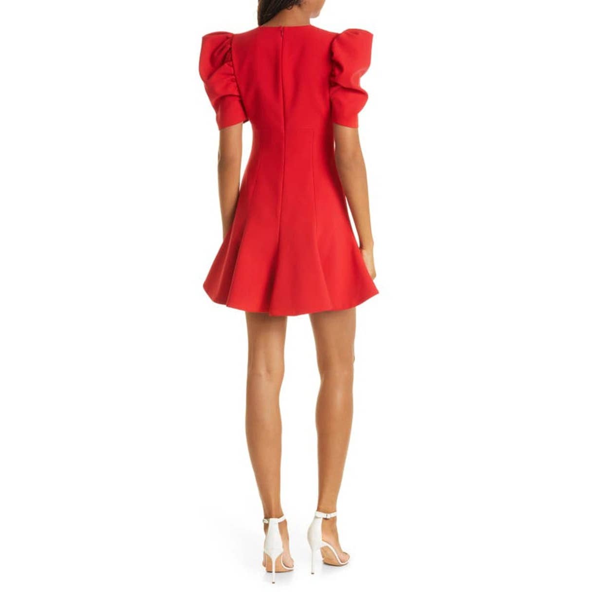 Alia Puff Sleeve Fit & Flare Dress In Scarlet