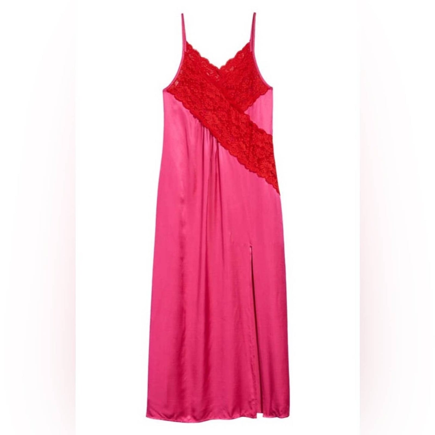 Topshop contrast lace color block slip dress in pink.