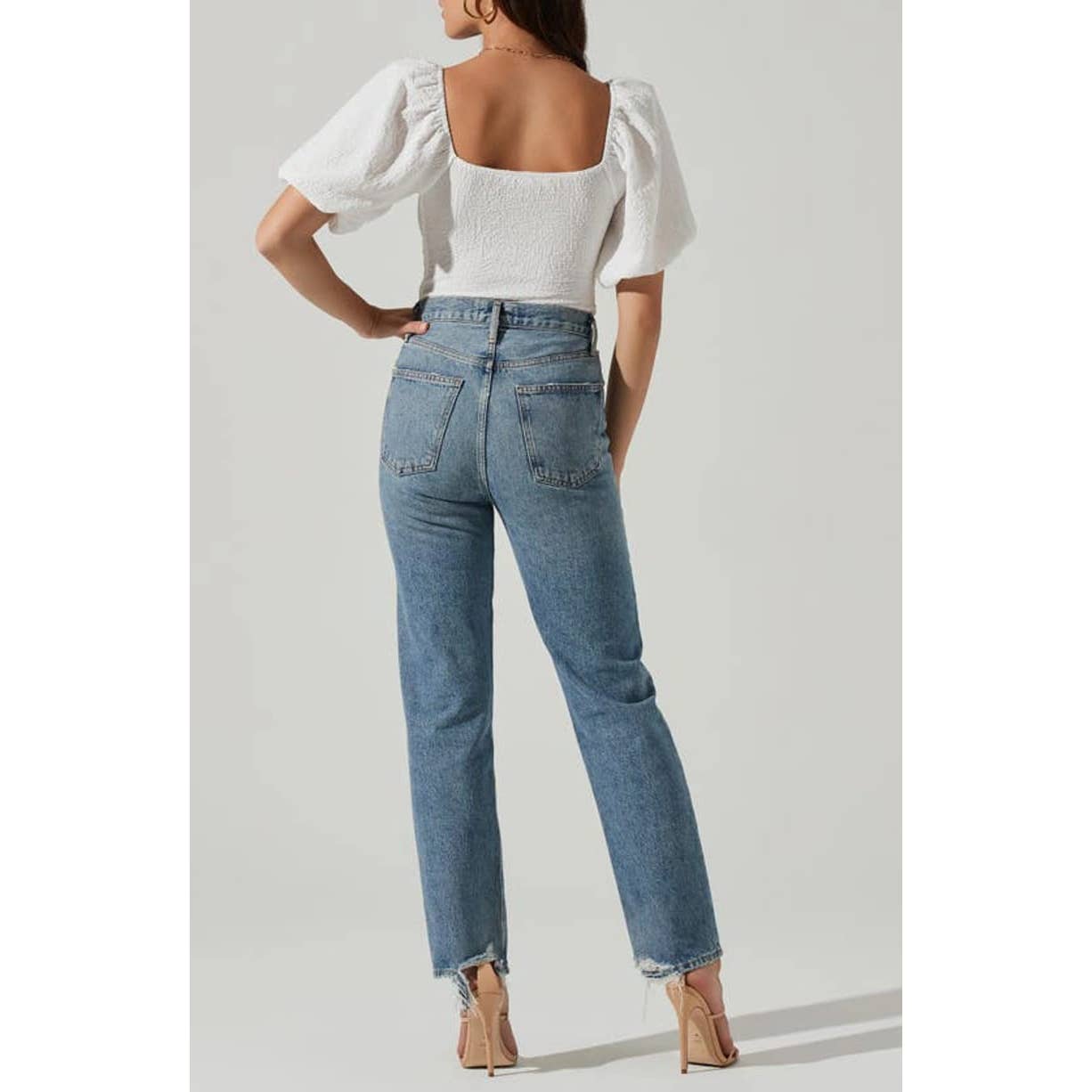 ASTR Puff Sleeve Textured Bodysuit