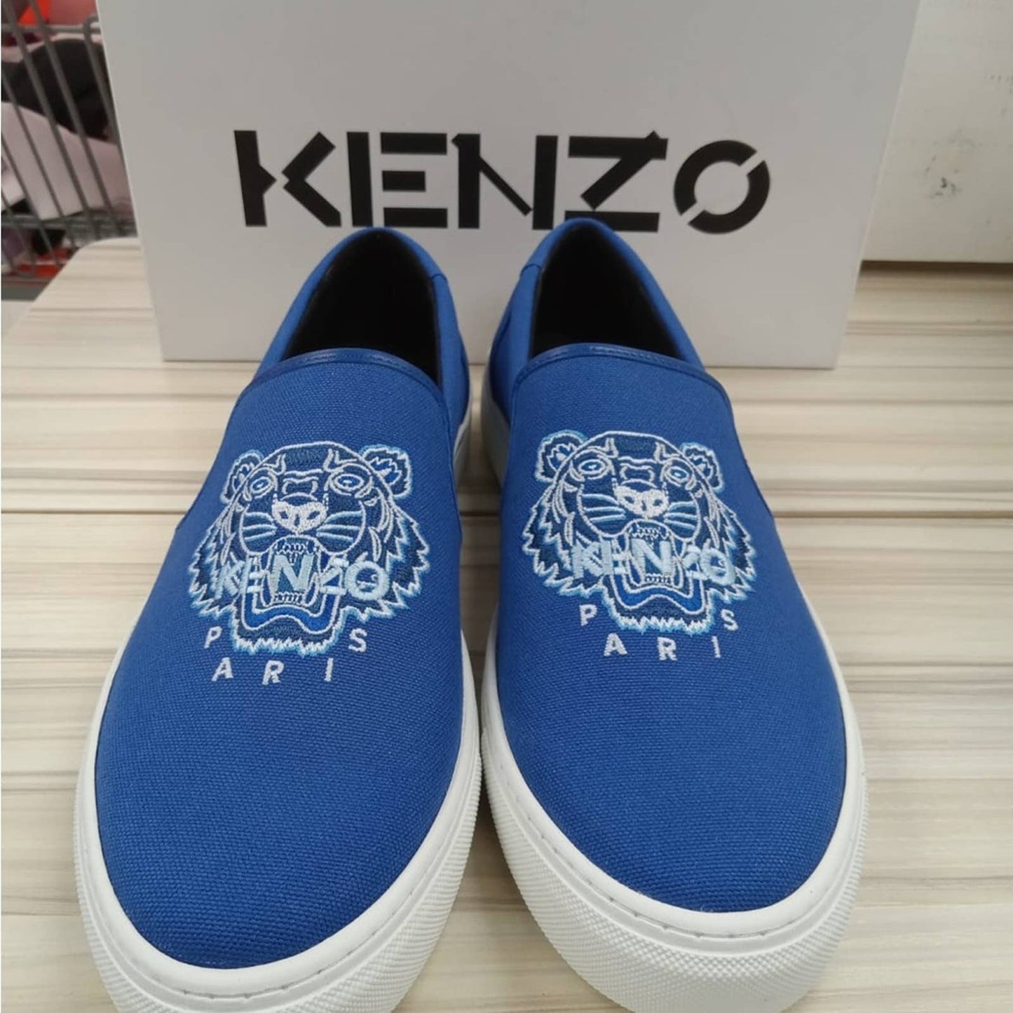 NEW Kenzo K-Skate Tiger Embroidered Blue Mens Slip On Shoes Sneakers