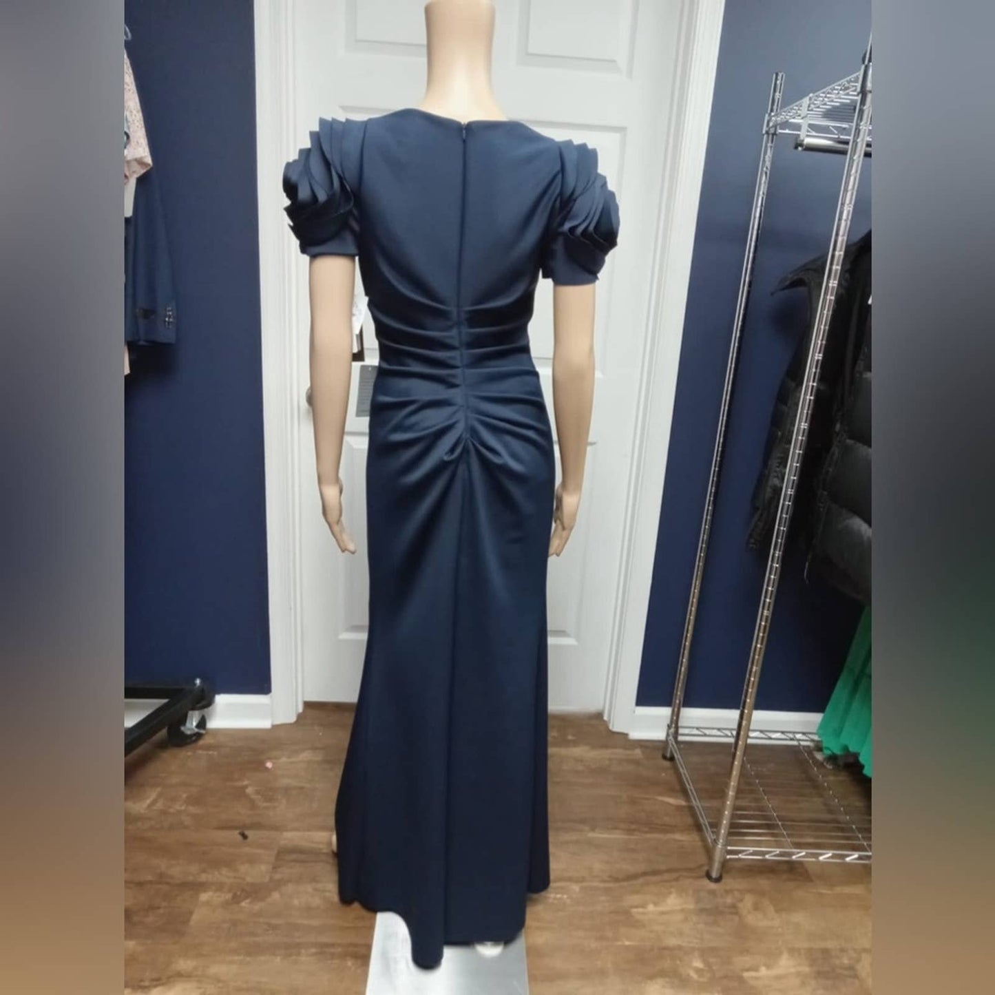 XSCAPE Ruched Fit & Flare Gown NAVY