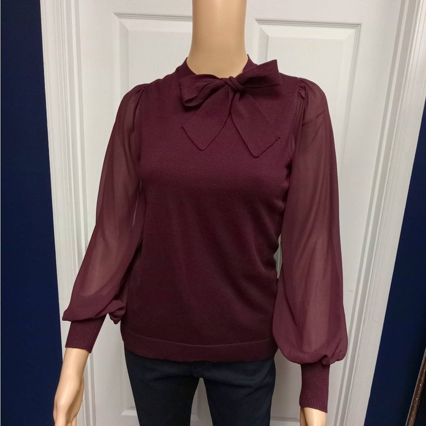 CeCe Long Sleeve Mix Media Sweater with Bow